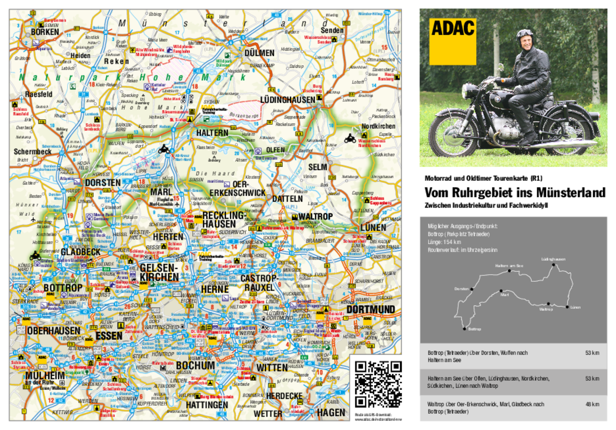 Tourenkarte, Ruhrgebiet, Münsterland, Biker